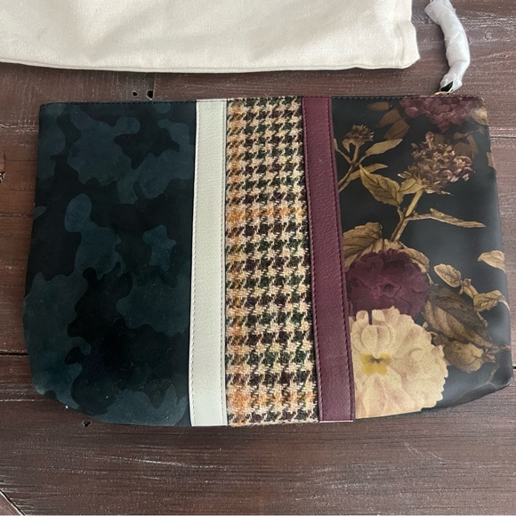 NEW Kimpton & Co BLACK PEONY, CAMO & HARRIS TWEED large pouch 12”x8.5” - Picture 1 of 6